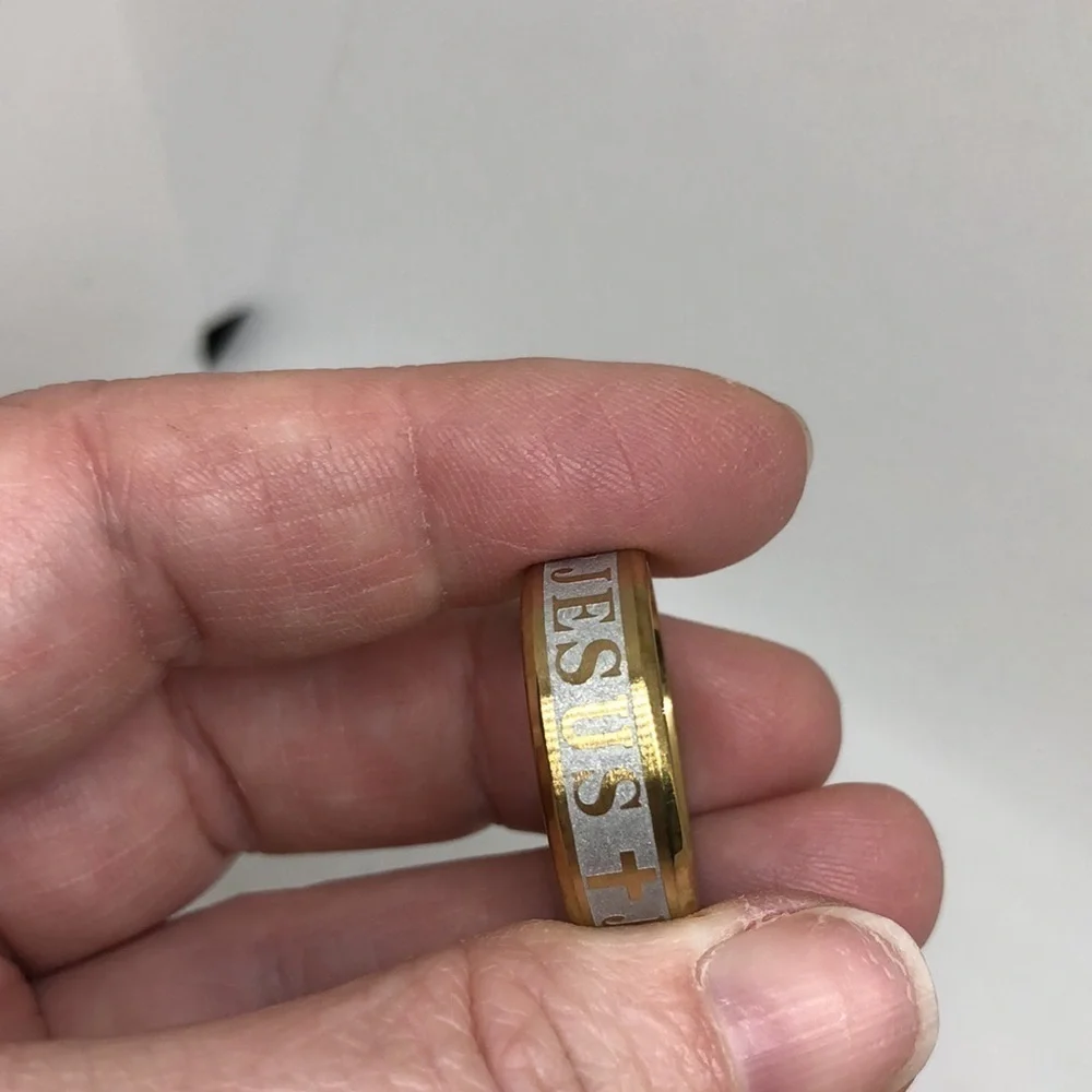 Jesus Cross Metal Alloy Ring Gold Tone Size 10